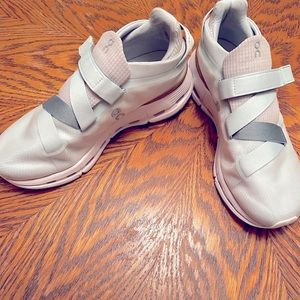 On cloud shoes with Velcro straps